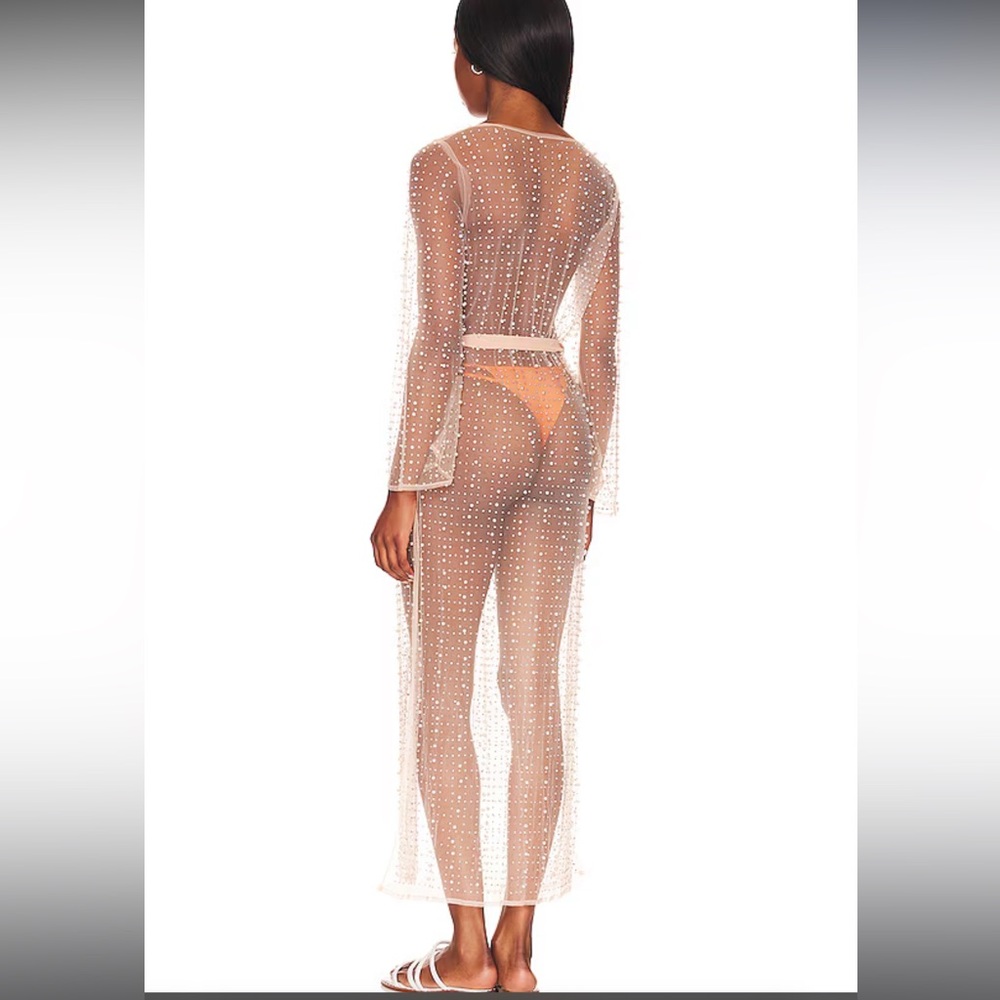 Beach Bunny Late Nights Pearl Mesh Cardigan in Nude - Picture 3 of 6